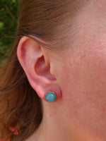 Aquamarine colored quartz and rose gold stainless steel stud earrings