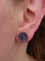 Ear studs anthracite salmon leather and rose gold stainless steel