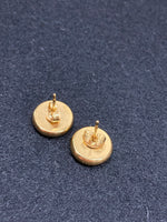 Ear studs brown salmon leather and gold stainless steel