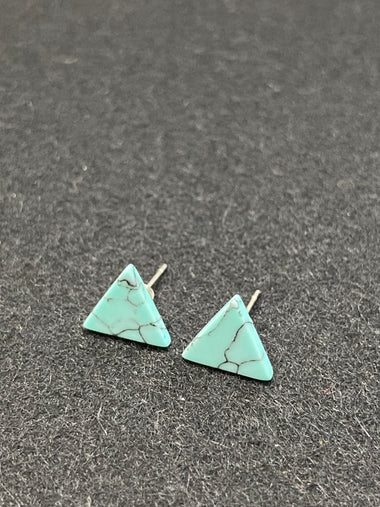 Synthetic turquoise triangle and stainless steel earrings