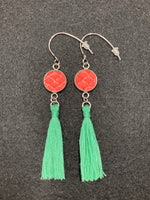 Earrings coral-colored salmon leather/stainless steel