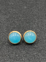 Aquamarine colored quartz and rose gold stainless steel stud earrings