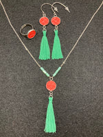 Necklace coral salmon leather and stainless steel