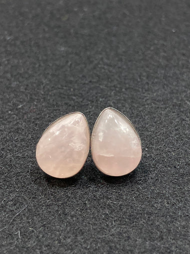 Rose quartz and stainless steel stud earrings