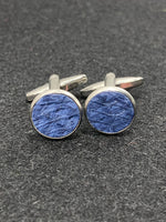Cufflinks blue salmon leather and stainless steel