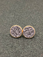 Ear studs anthracite salmon leather and rose gold stainless steel