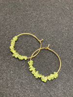 Hoop earrings with green peridot and gold stainless steel